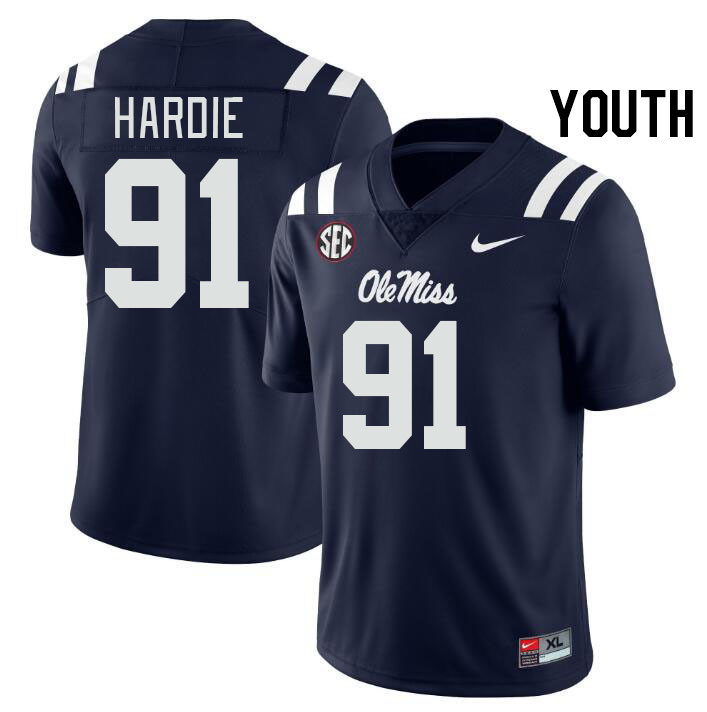 Youth #91 Chris Hardie Ole Miss Rebels College Football Jerseys Stitched-Navy